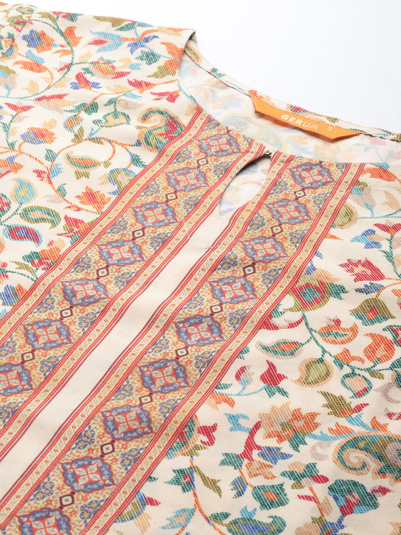 Cream Printed Viscose Rayon Kurta