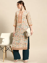 Cream Printed Viscose Rayon Kurta