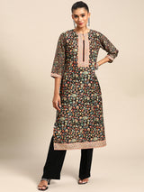 Black Printed Viscose Rayon Kurta