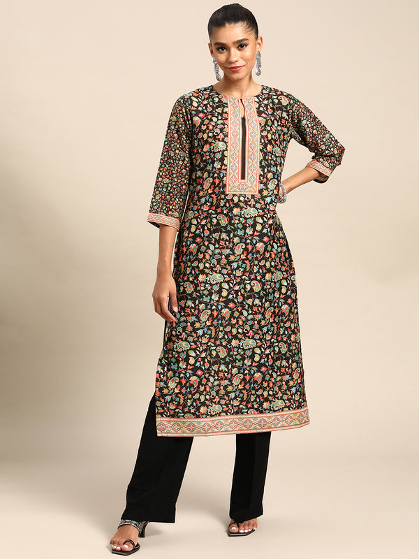 Black Printed Viscose Rayon Kurta