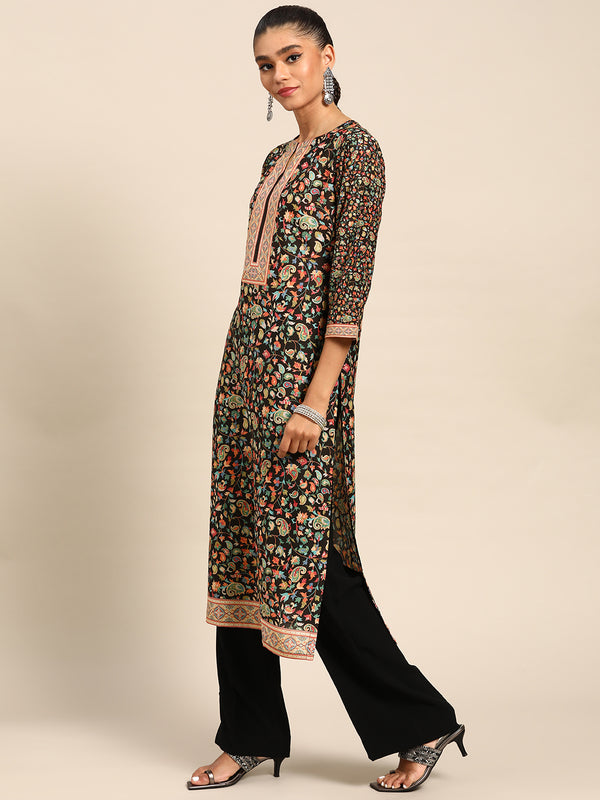 Black Printed Viscose Rayon Kurta