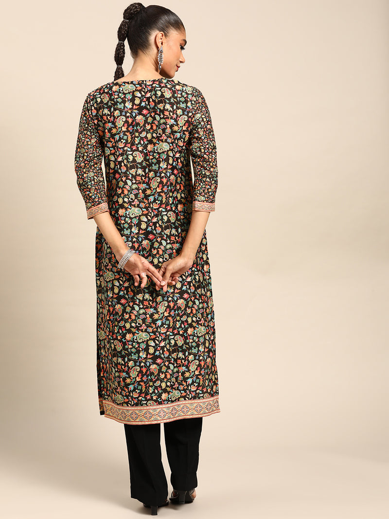 Black Printed Viscose Rayon Kurta