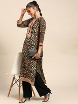 Black Printed Viscose Rayon Kurta