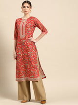 Red Printed Viscose Rayon Kurta