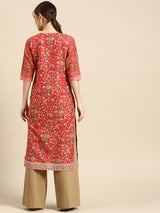 Red Printed Viscose Rayon Kurta