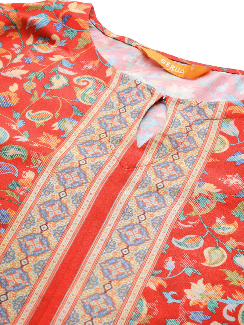 Red Printed Viscose Rayon Kurta