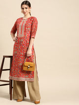Red Printed Viscose Rayon Kurta