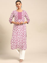 White Printed Cotton Kurta