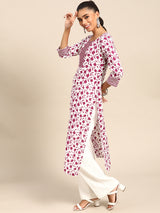 White Printed Cotton Kurta