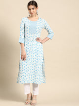 White Printed Cotton Kurta