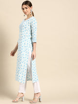 White Printed Cotton Kurta