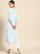 White Printed Cotton Kurta