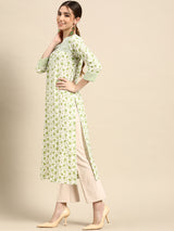 White Printed Cotton Kurta