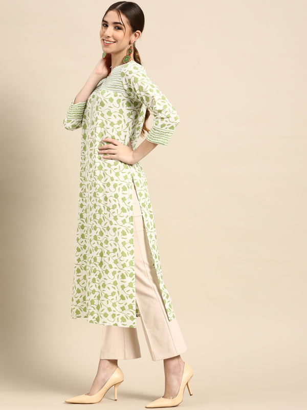 White Printed Cotton Kurta