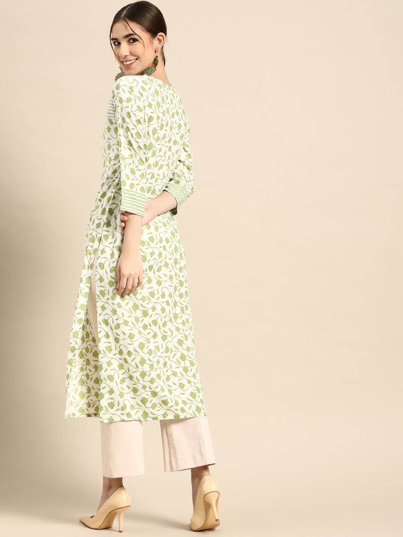 White Printed Cotton Kurta
