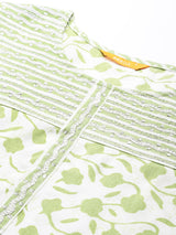 White Printed Cotton Kurta