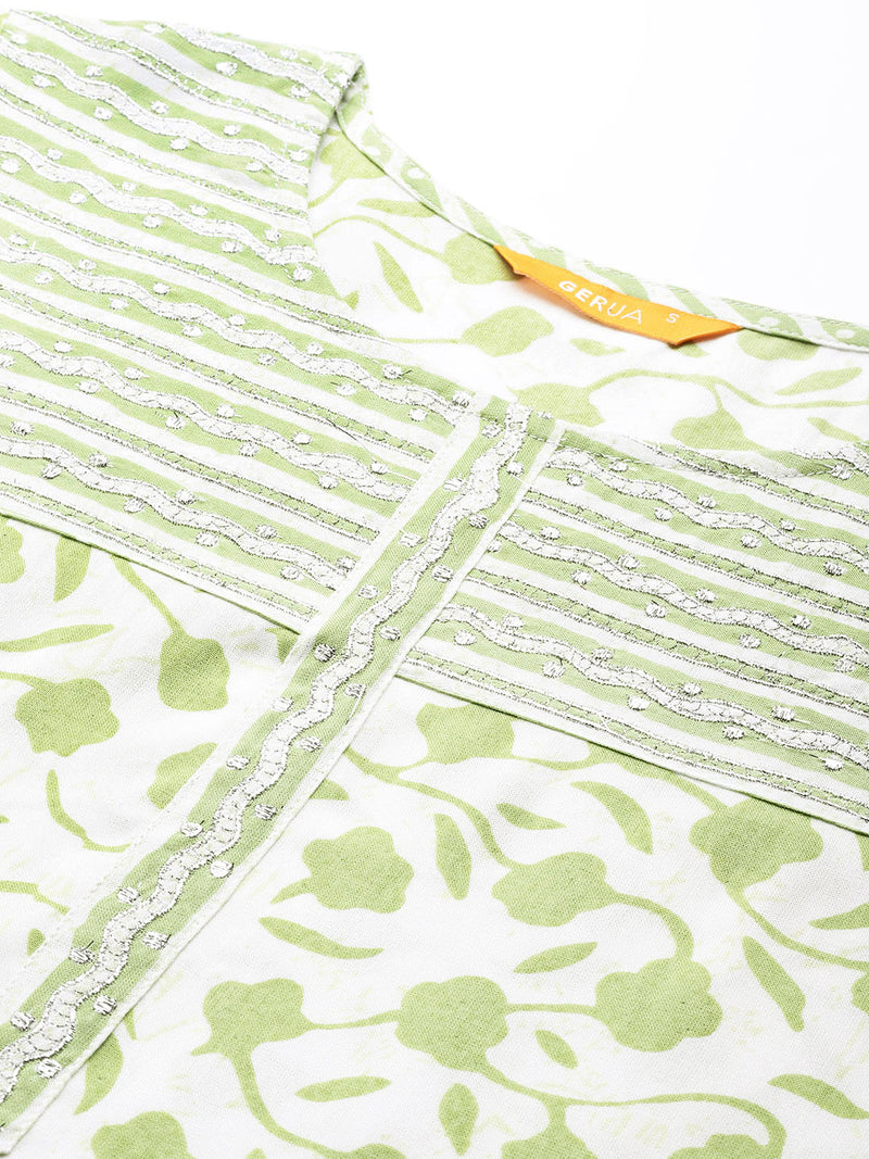 White Printed Cotton Kurta