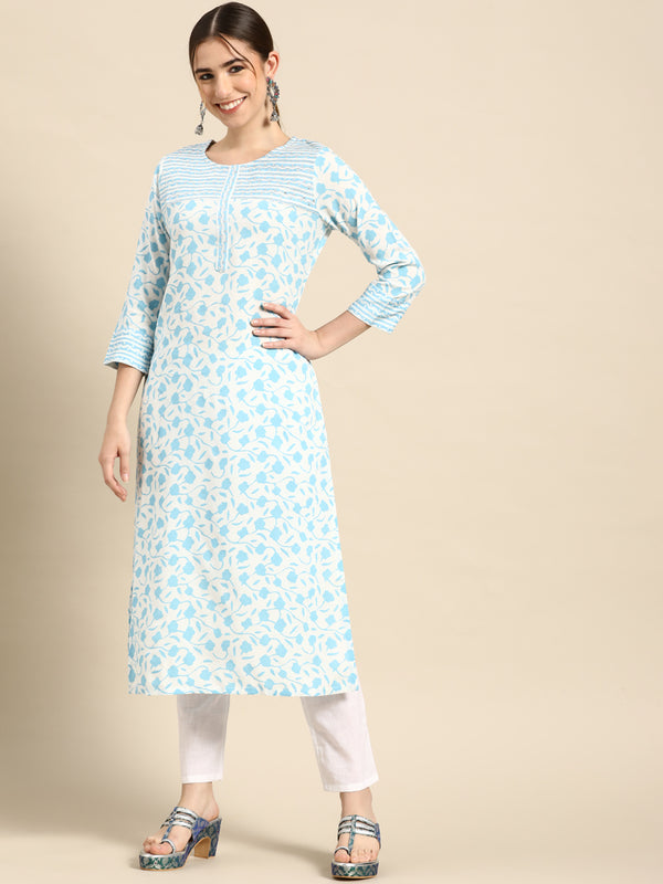 White Printed Cotton Kurta