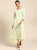 Green Printed Cotton Kurta