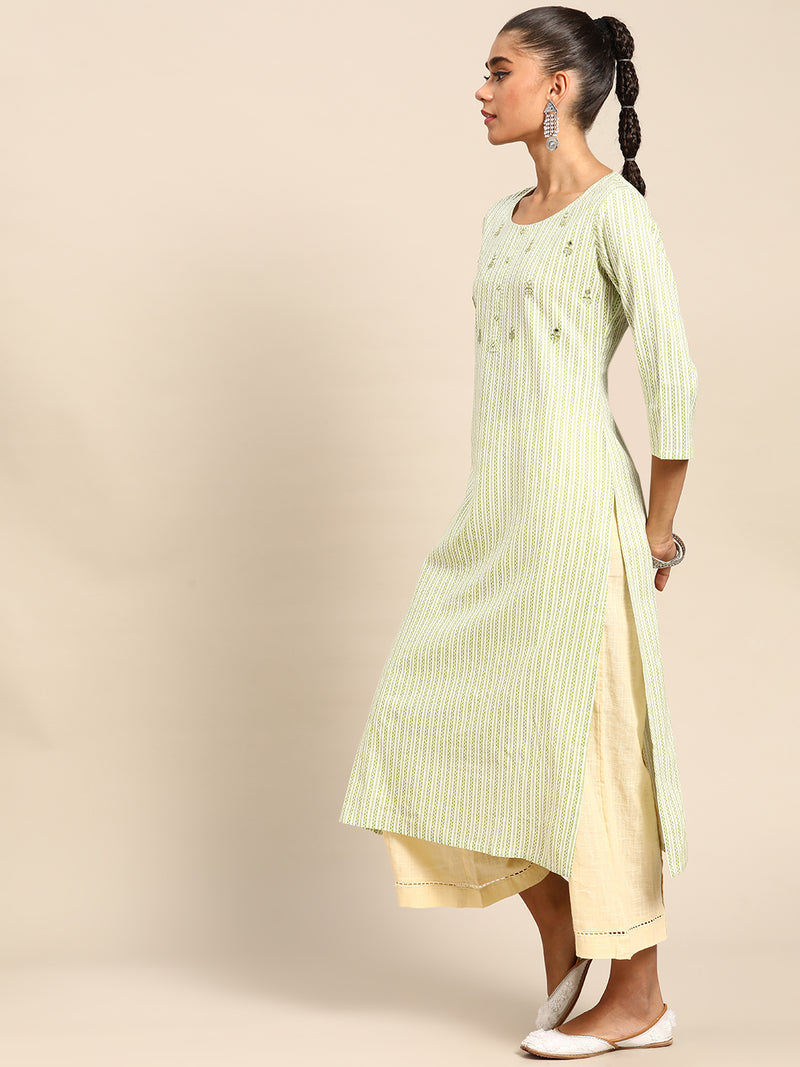 Green Printed Cotton Kurta