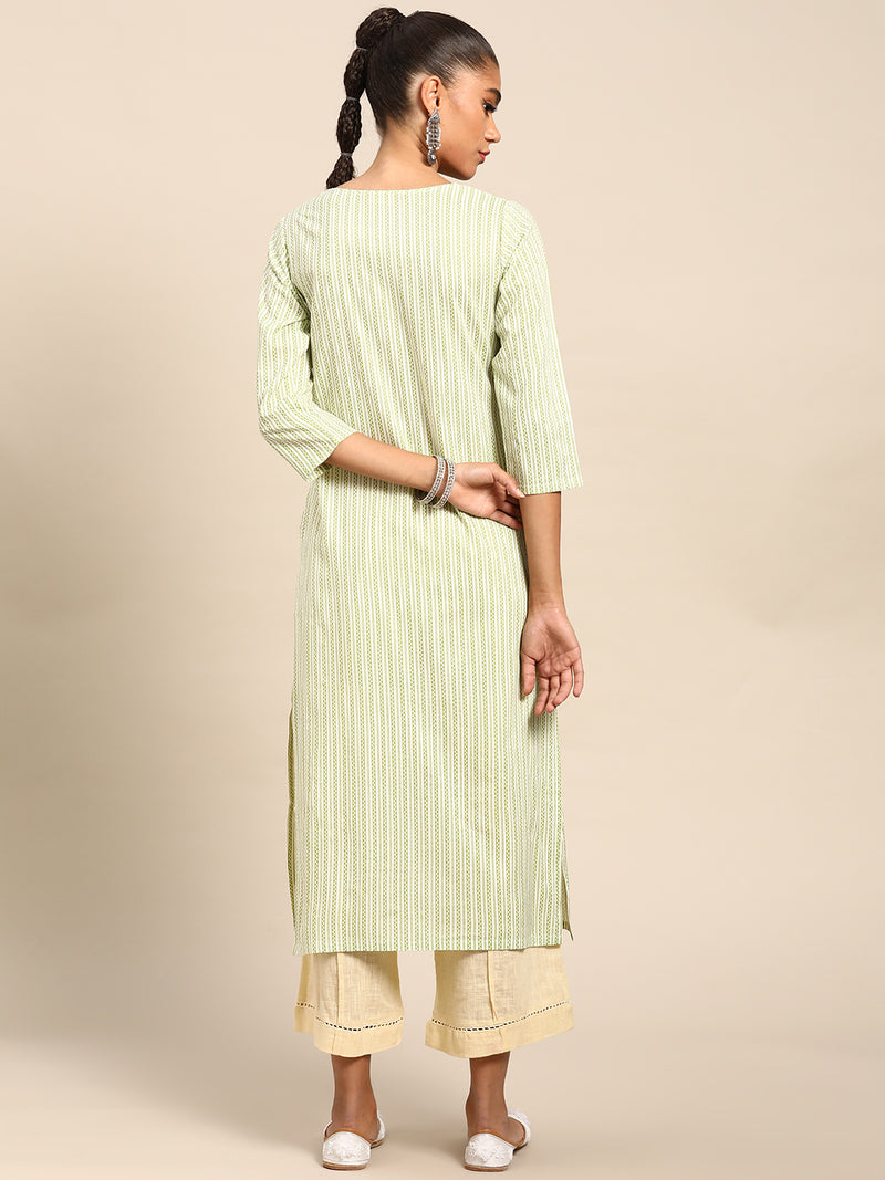 Green Printed Cotton Kurta