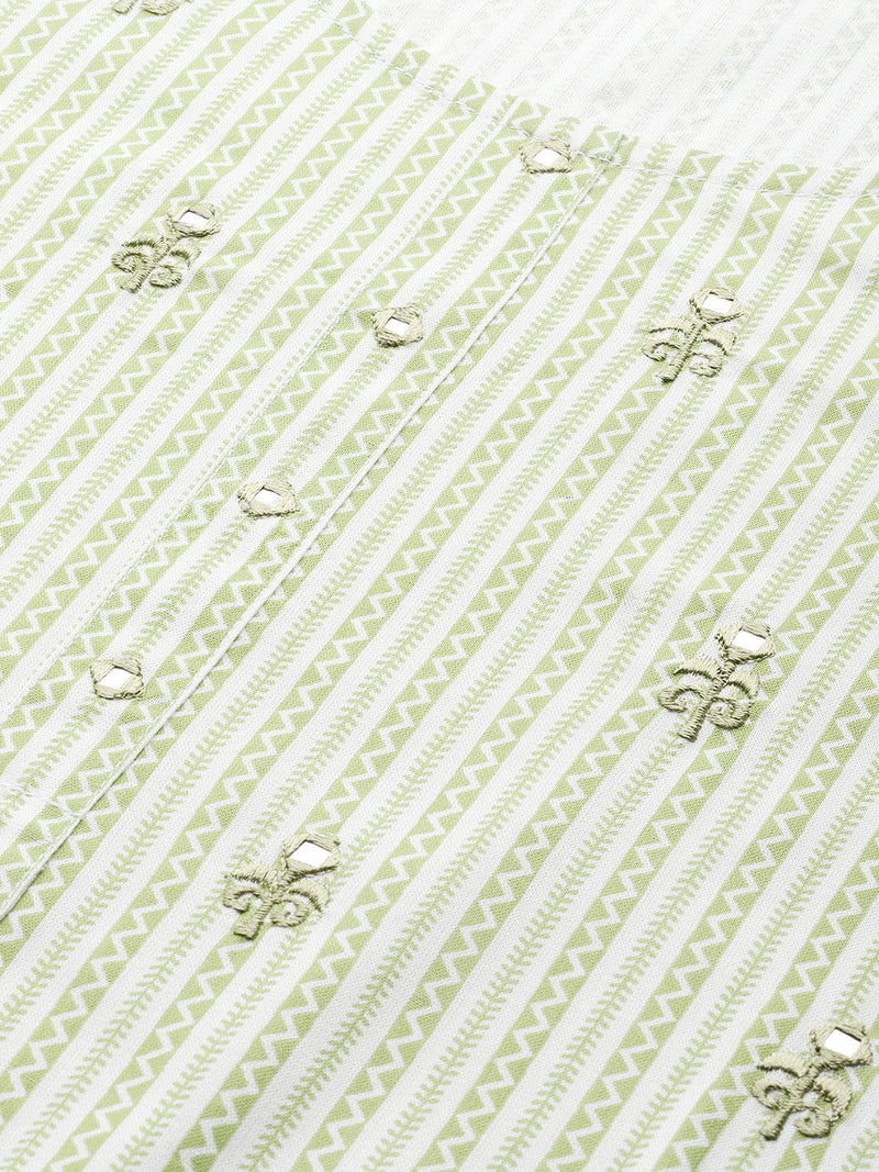 Green Printed Cotton Kurta