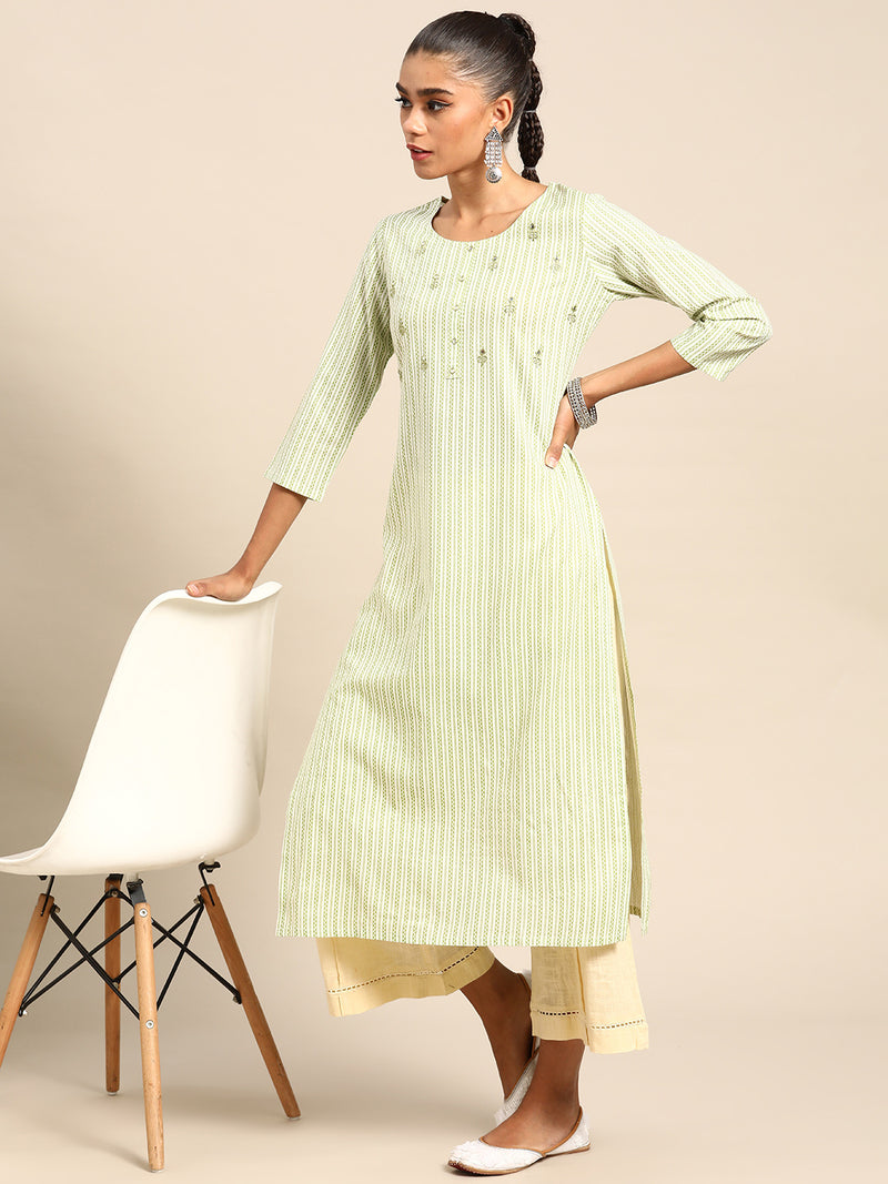 Green Printed Cotton Kurta