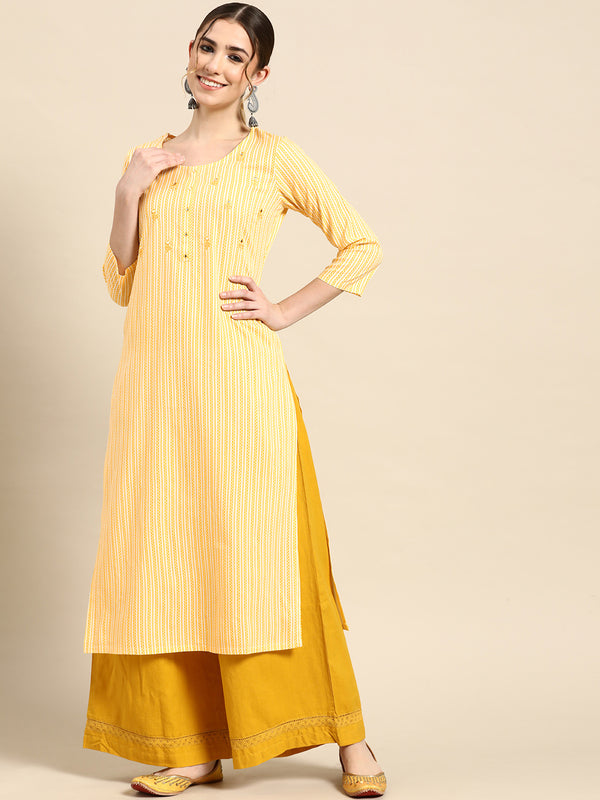 Yellow Printed Cotton Kurta