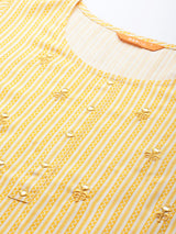 Yellow Printed Cotton Kurta