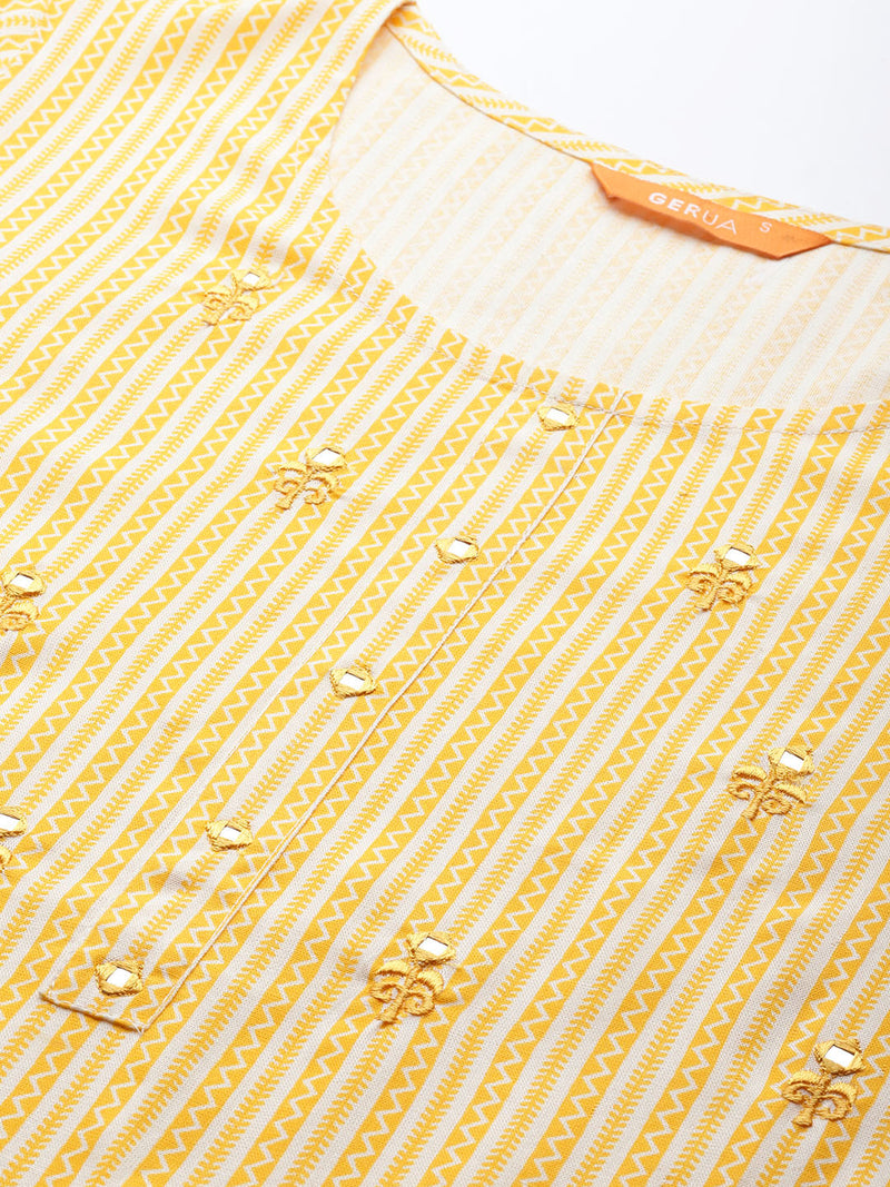 Yellow Printed Cotton Kurta