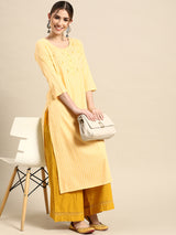 Yellow Printed Cotton Kurta