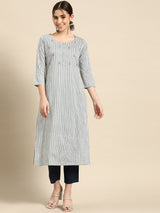 Grey Printed Cotton Kurta