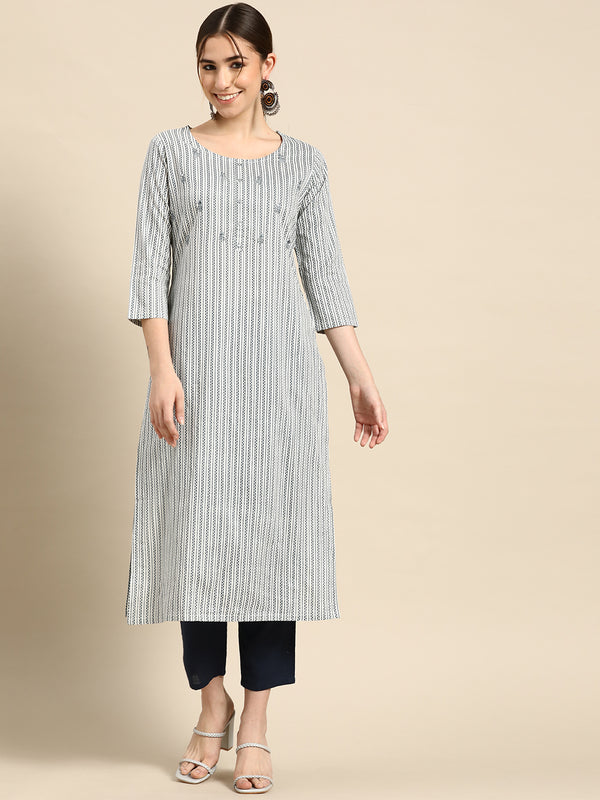 Grey Printed Cotton Kurta