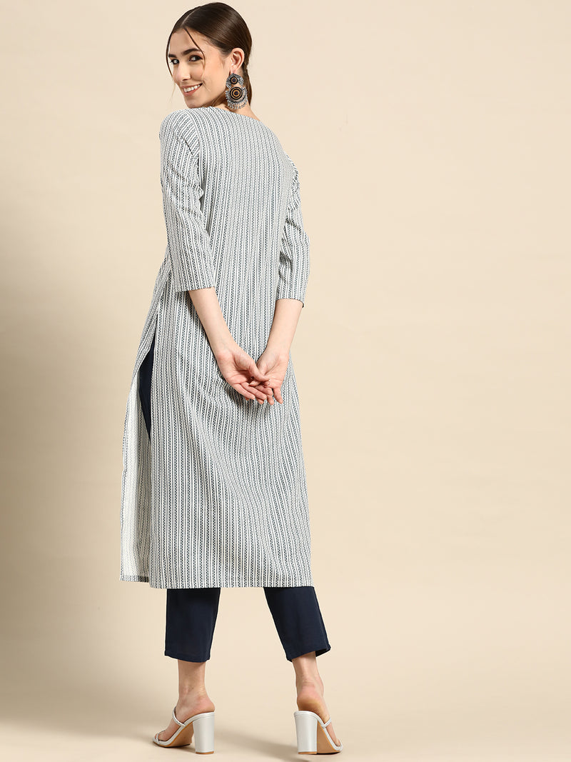 Grey Printed Cotton Kurta
