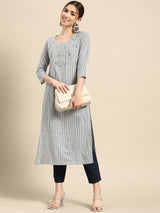Grey Printed Cotton Kurta
