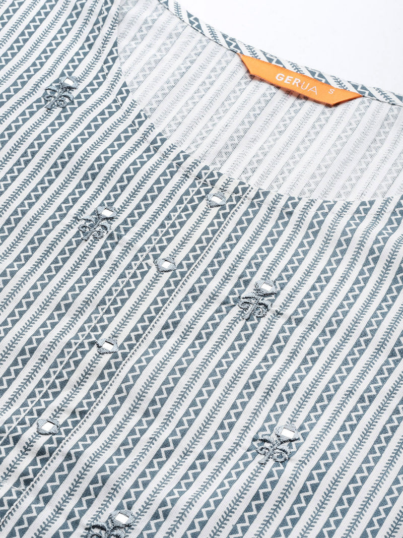 Grey Printed Cotton Kurta