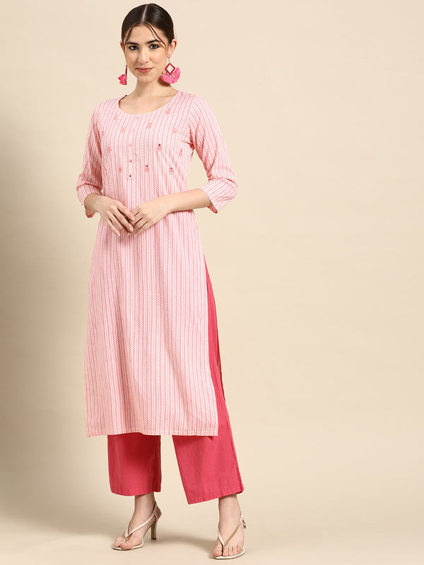 Pink Printed Cotton Kurta