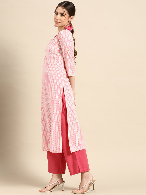 Pink Printed Cotton Kurta