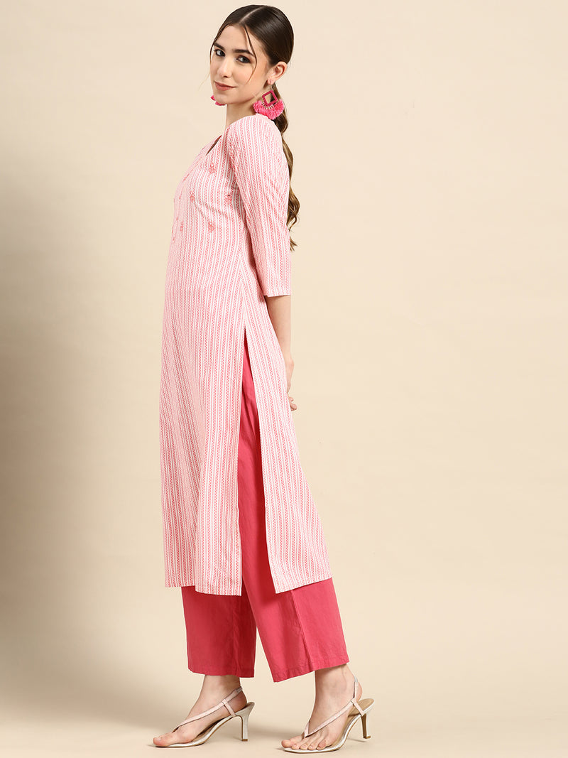 Pink Printed Cotton Kurta