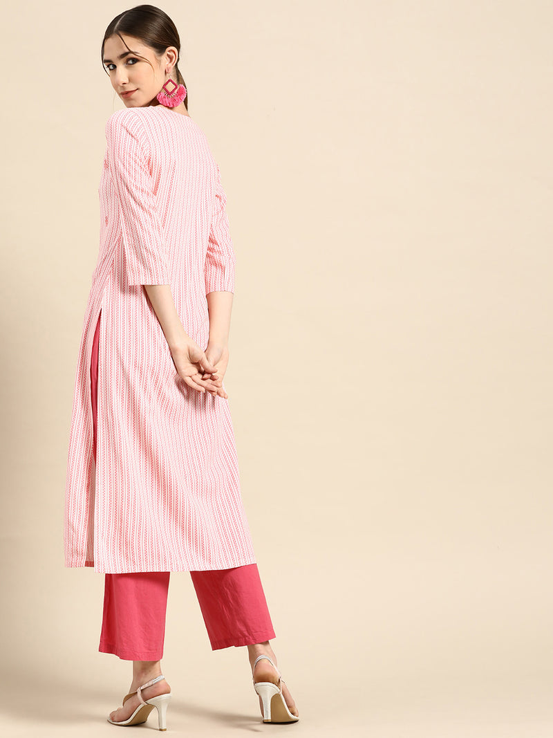 Pink Printed Cotton Kurta