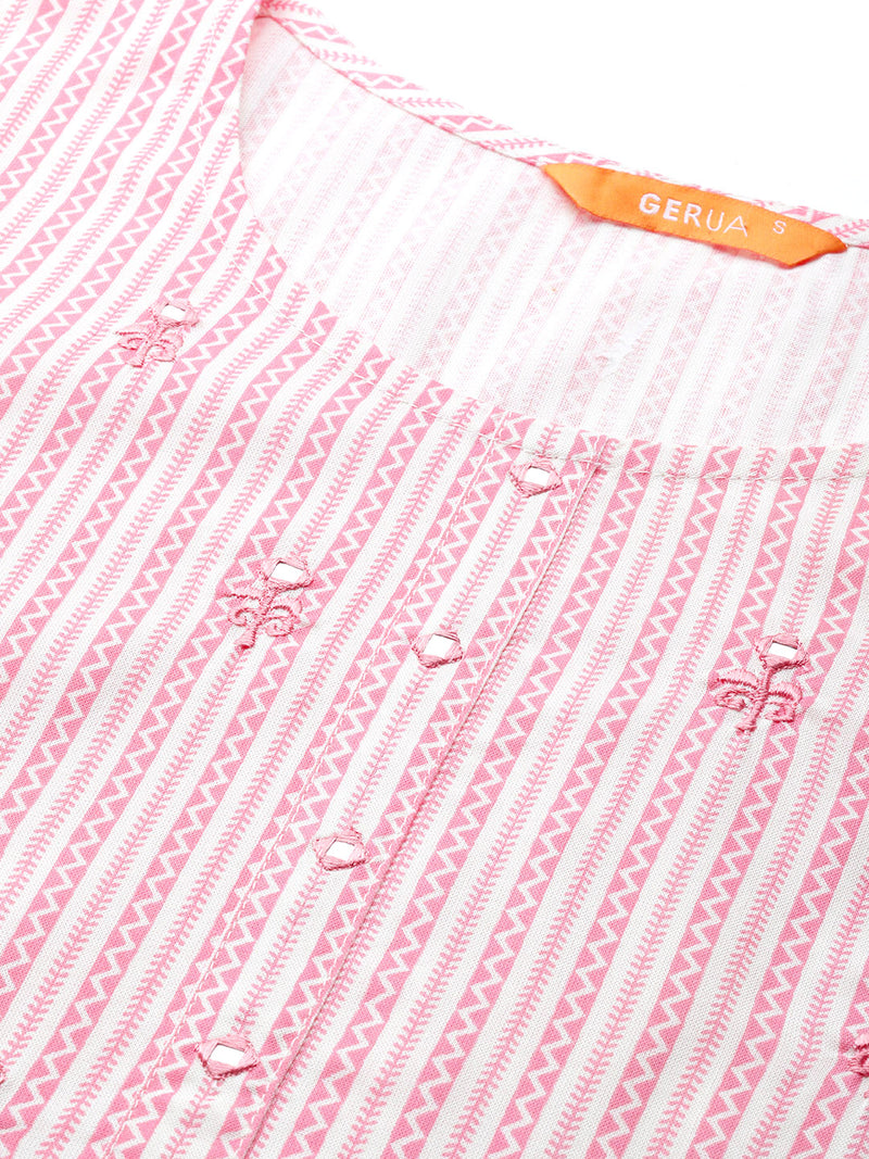 Pink Printed Cotton Kurta
