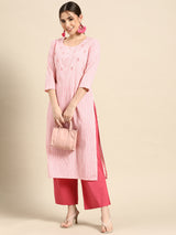 Pink Printed Cotton Kurta