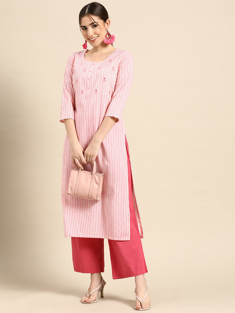 Pink Printed Cotton Kurta