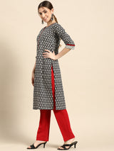 Black Printed Cotton Kurta