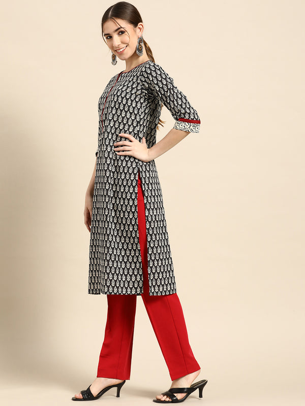 Black Printed Cotton Kurta