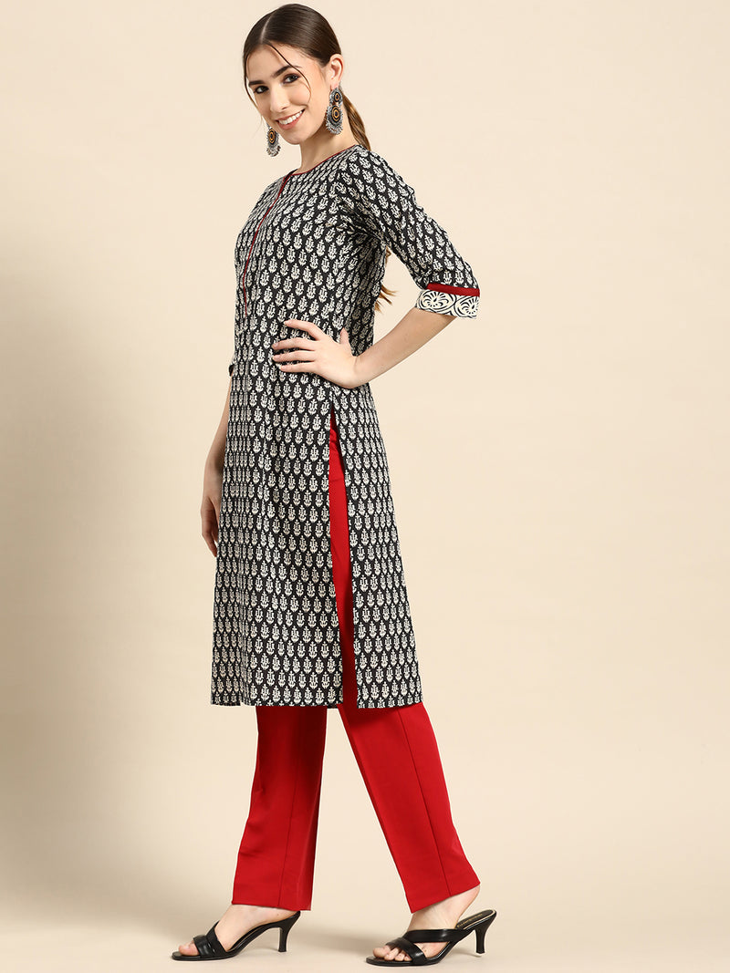 Black Printed Cotton Kurta