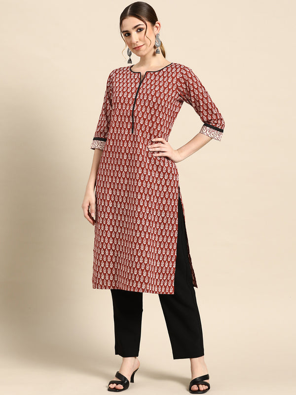 Rust Printed Cotton Kurta