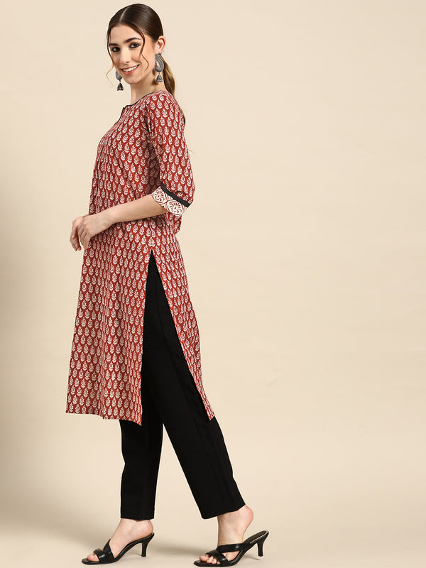 Rust Printed Cotton Kurta