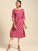 Pink Printed Cotton Kurta