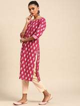Pink Printed Cotton Kurta